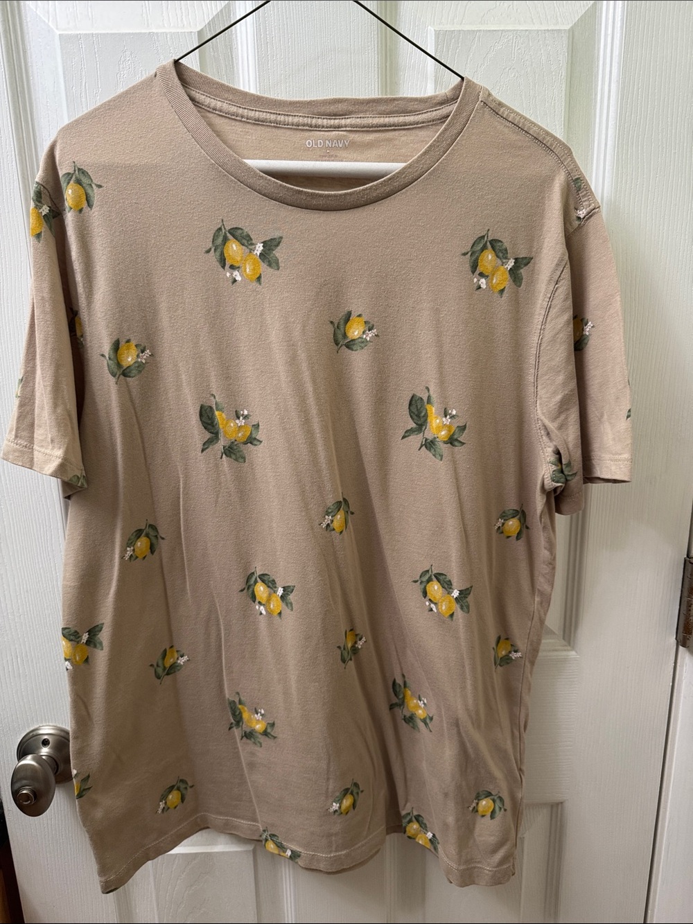 Old Navy Beige Short Sleeve T-Shirt with Yellow Lemon Print